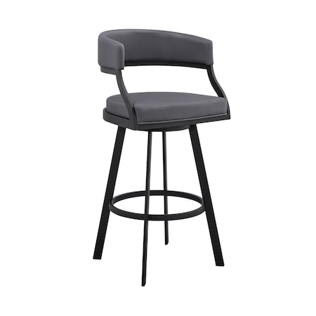 Armen Living Saturn 30" Bar Height Swivel Gray Faux Leather and Black Metal Bar Stool LCSNBABLKGR30
